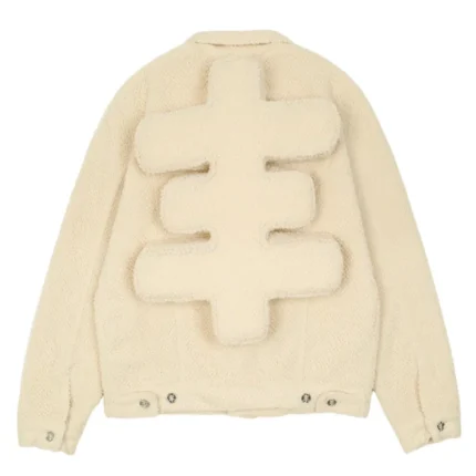 Beige Seventh Heaven Button-Up Sherpa Trucker Jacket Back