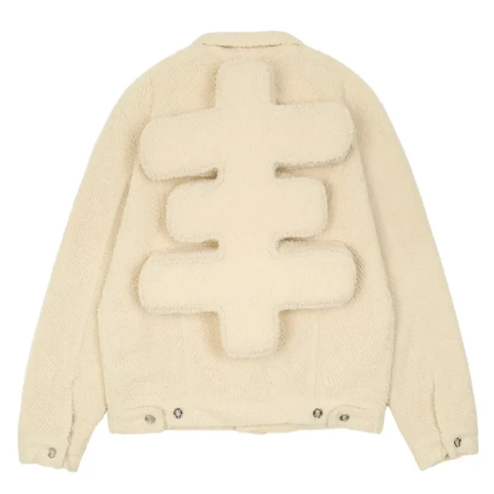 Beige Seventh Heaven Button-Up Sherpa Trucker Jacket Back