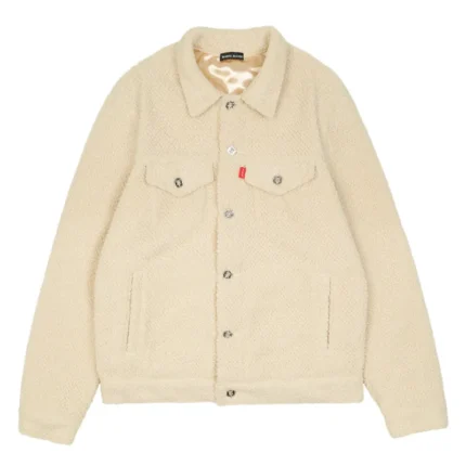 Beige Seventh Heaven Button-Up Sherpa Trucker Jacket