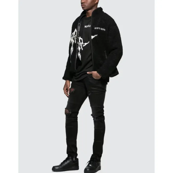 Black Anarchy Fleece Zip-Up Jacket Wearing Look