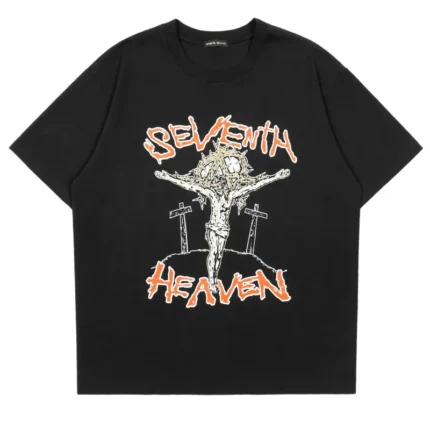 Black Seventh Heaven Anarchy Jesus Sketch T-Shirt