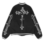 Black Seventh Heaven Barbed Wire Varsity Jacket Back