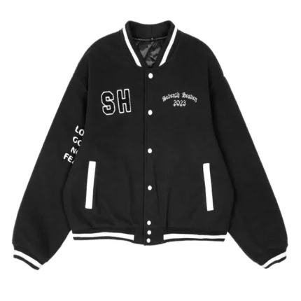 Black Seventh Heaven Barbed Wire Varsity Jacket