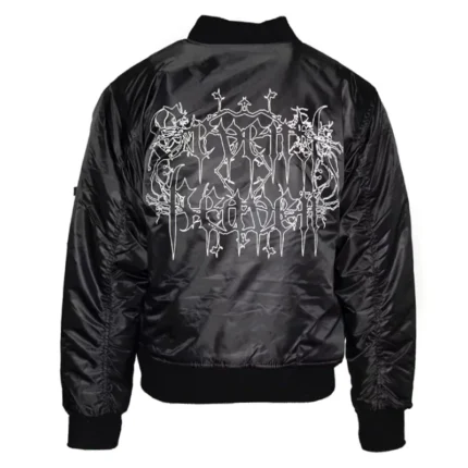Black Seventh Heaven Logo Nylon Bomber Jacket Back