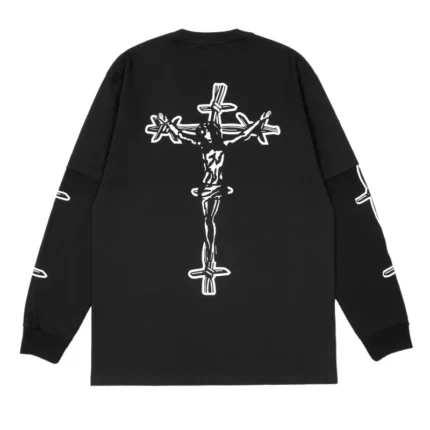 Black Seventh Heaven Jesus 2 Layer Barbed Wire L/S Shirt Back