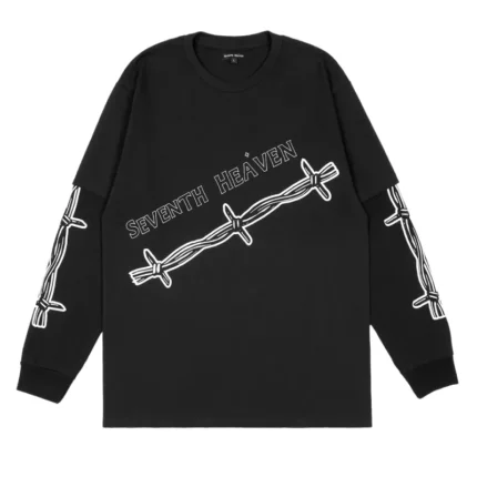 Black Seventh Heaven Jesus 2 Layer Barbed Wire L/S Shirt