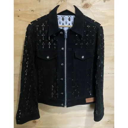 Black Seventh Heaven Masu Diamond Cut Leather Jacket
