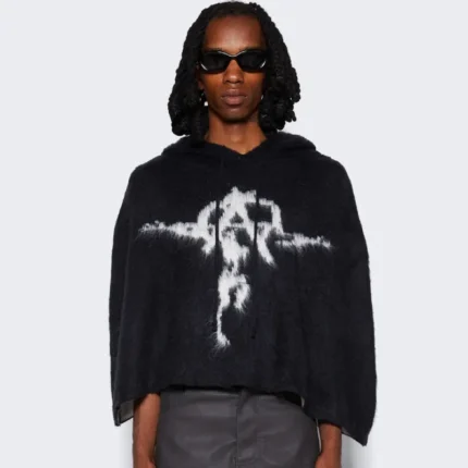 Black Seventh Heaven Mohair Knit Anarchy Jesus Poncho Front