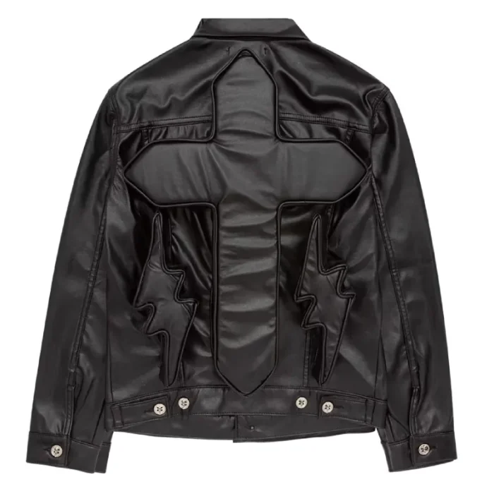 Black Seventh Heaven X The Weeknd Button-Up Leather Jacket