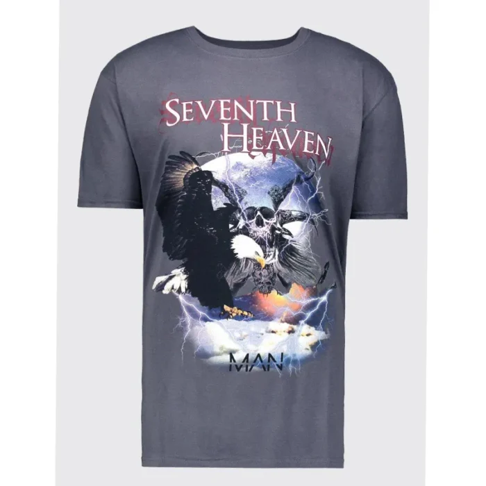 Blue Loose Fit Seventh Heaven Design T-Shirt Front View
