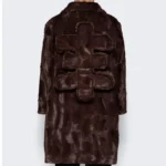 Brown Seventh Heaven Faux Fur Jacket With 3d Cross Applique Back