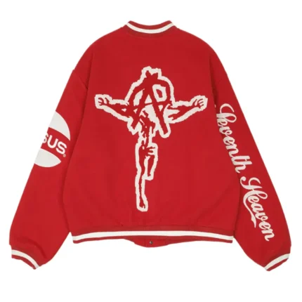 Red Seventh Heaven Branded Varsity Jacket Back