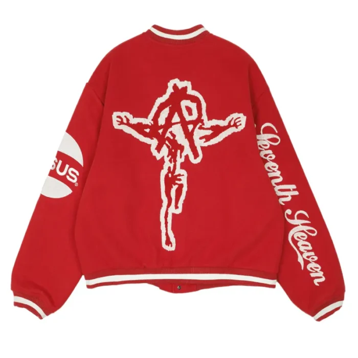 Red Seventh Heaven Branded Varsity Jacket Back