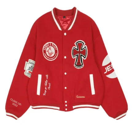 Red Seventh Heaven Branded Varsity Jacket