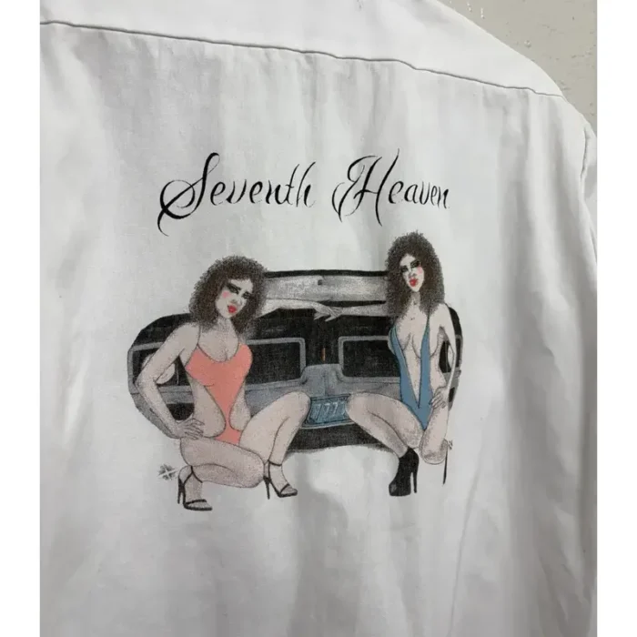 White Seventh Heaven Button-Up T-Shirt Design