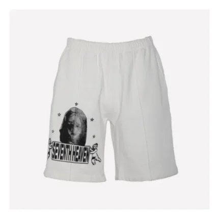 White Seventh Heaven Graphic Shorts