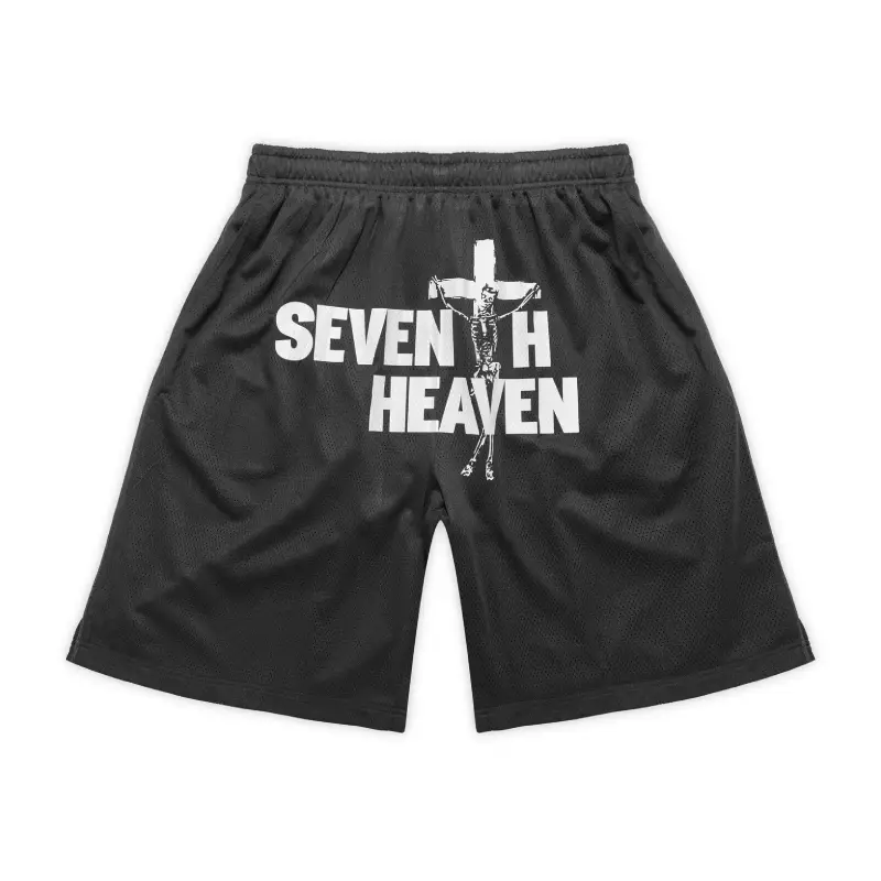 Black Seventh Heaven Skeleton Mesh Shorts