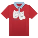 Red Seventh Heaven Cats Collared Shirt