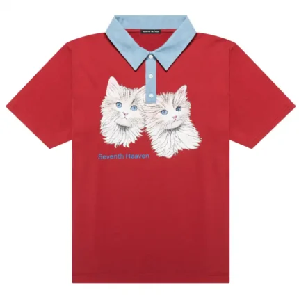 Red Seventh Heaven Cats Collared Shirt
