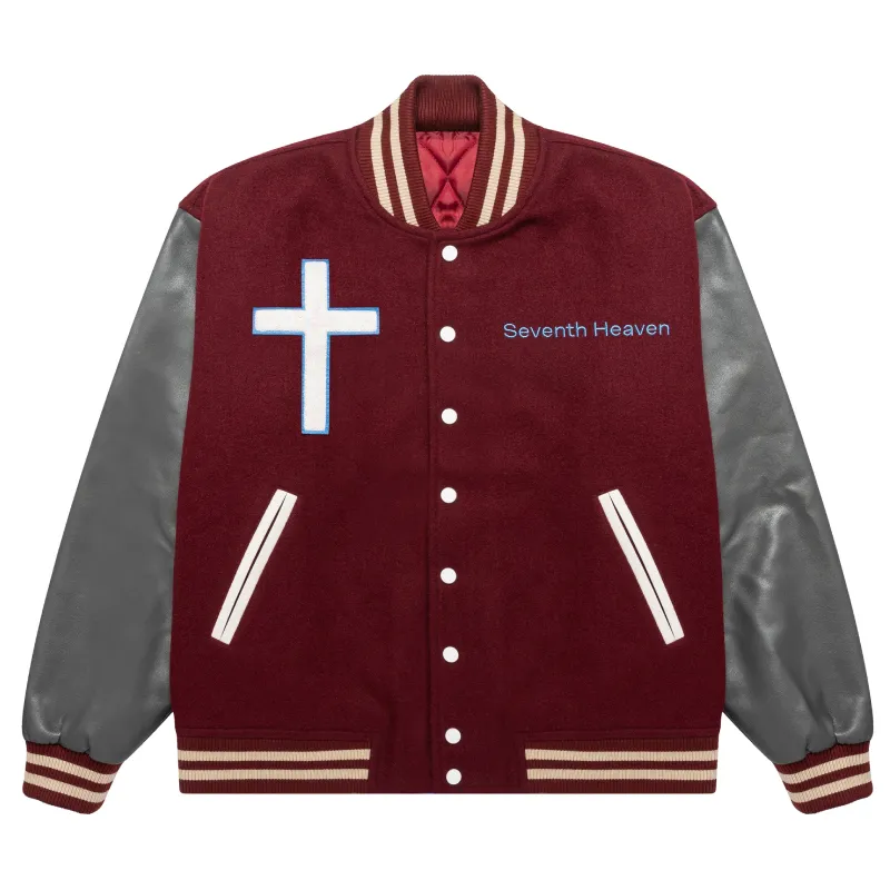 Red Seventh Heaven Cats Varsity Jacket