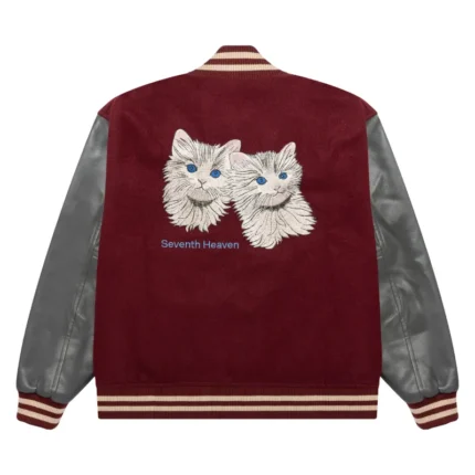 Red Seventh Heaven Cats Varsity Jacket Back