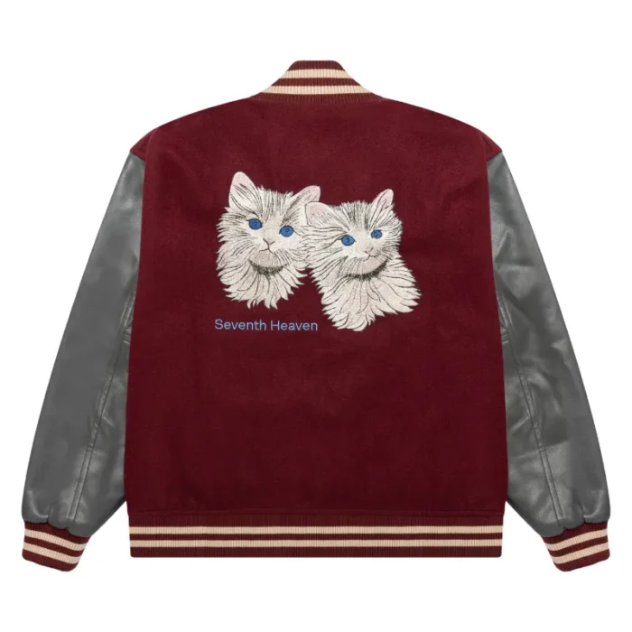 Red Seventh Heaven Cats Varsity Jacket Back