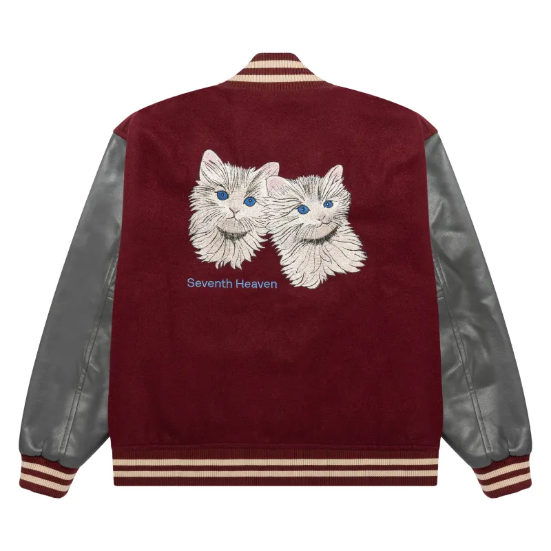 Red Seventh Heaven Cats Varsity Jacket Back